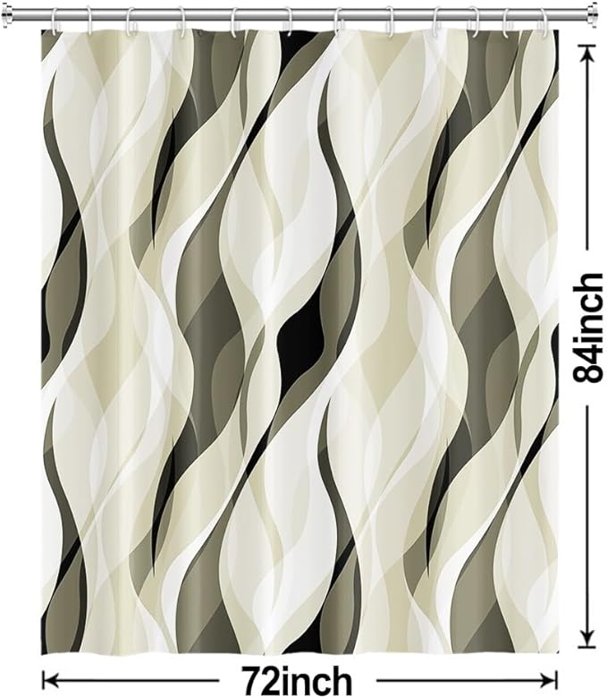 Light Green Shower Curtain, Modern Abstract Green and Grey Striped Shower Curtain Set for Bathroom Waterproof Shower Curtain with Hooks, 72x84 Inch