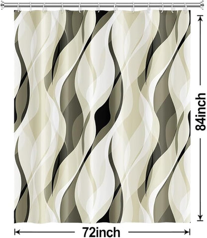 Light Green Shower Curtain, Modern Abstract Green and Grey Striped Shower Curtain Set for Bathroom Waterproof Shower Curtain with Hooks, 72x84 Inch