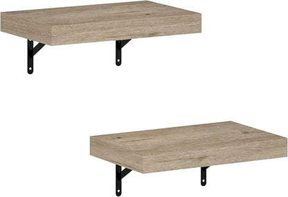 Furinno Tanna Floating Shelves for Wall Set of 2, 15-Inch Wall Shelf, Triple Thick Floating Mounted Shelf, for Bathroom, Home Office, Living Room, Natural
