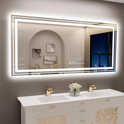 Snowdool 77 x 36 in LED Bathroom Mirror, Front and Backlit, Anti-Fog | Front and Backlit, Stepless Dimming, Anti-Fog, Memory Function