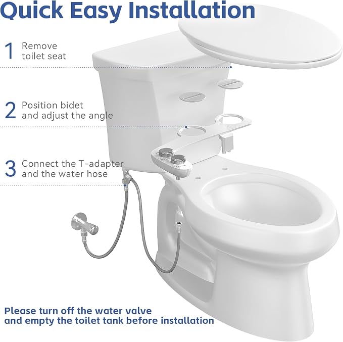 Bidet Attachment for Toilet, Dual Nozzle with Self-Cleaning Bidet Toilet Seat, Non-Electric Ultra-Thin Bidets for Existing Toilets, Rear/Feminine Wash with Adjustable Water Pressure, CSL0401