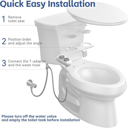 Bidet Attachment for Toilet, Dual Nozzle with Self-Cleaning Bidet Toilet Seat, Non-Electric Ultra-Thin Bidets for Existing Toilets, Rear/Feminine Wash with Adjustable Water Pressure, CSL0401