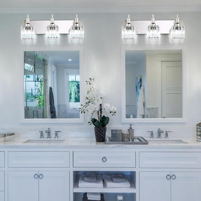 Modern Crystal Bathroom Vanity Light 3-Light Wall Light Fixtures Over Mirror Chrome Vanity Lighting for Bathroom Square Shade Wall Sconce