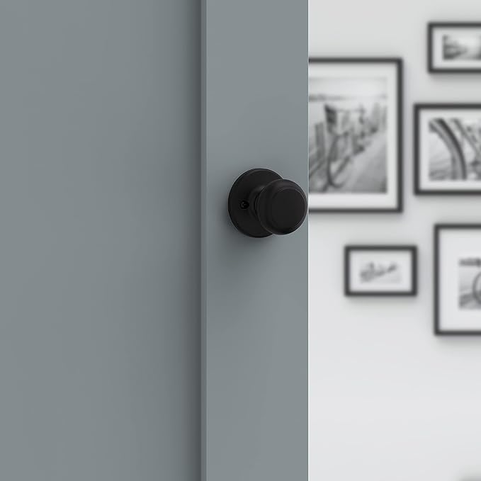 Kwikset Cove Interior Passage Door Knob, Handle for Closet and Hallway Doors, Non-Locking Doorknob, Matte Black (Pack of 4)