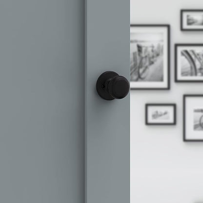 Kwikset Cove Interior Passage Door Knob, Handle for Closet and Hallway Doors, Non-Locking Doorknob, Matte Black (Pack of 4)