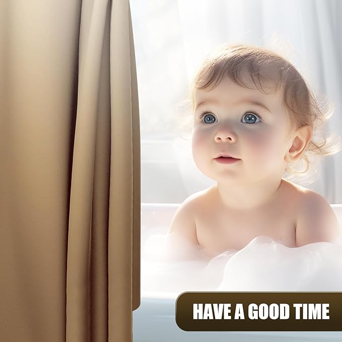OLANLY Luxury Beige and White Ombre Shower Curtain Sets with 12 Hooks, Waterproof and Washable Decorative Shower Curtains for Bathroom, 72x72 Inches