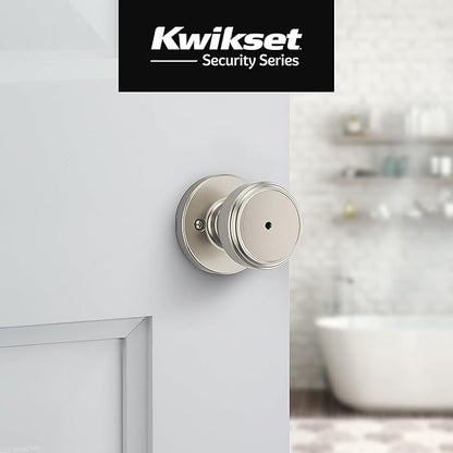 Kwikset Maven Interior Privacy Door Knob with Lock, Round Door Handle for Bathroom and Bedroom, Satin Nickel Keyless Turn Lock Doorknob, with Microban Protection (Pack of 4)