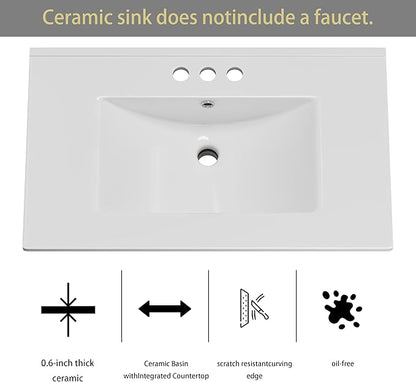 OLD CAPTAIN Bathroom Vanity with Ceramic Sink, 30" Freestanding Bathroom Cabinet Vanity with Storage, Quick Assembly Vanities Cabinet with Sink, Blue