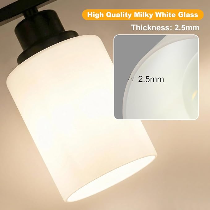 Unicozin 5-Light Bathroom Light Fixtures, Modern Black Vanity Light Over Mirror, Wall Sconces with Milky White Glass Shades for Living Room Bedroom Hallway E26 Base