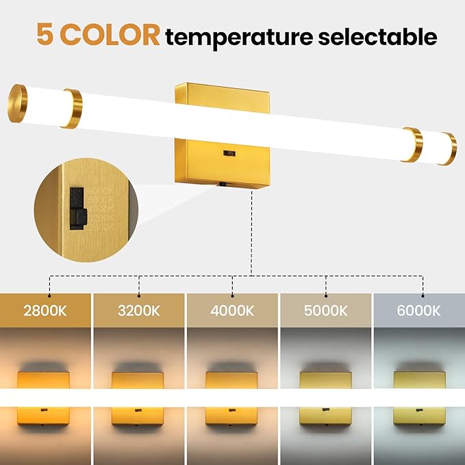 Gold Bathroom Light Fixtures - 23 Inch LED Modern Vanity Lights for Bathroom with Acrylic Shade 14W Dimmable 5CCT Bathroom Sconces Wall Lighting Over Mirror Cabinets(Built-in Dimmer)