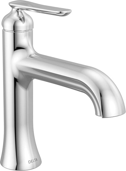 Delta Bonacci Chrome Bathroom Faucet 1 Hole, Single Hole Bathroom Sink Faucet for Vanity, Metal Push-Pop Drain Assembly, Lumicoat Chrome 545-PR-DST