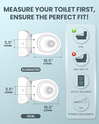 Electric Bidet Toilet Seat Elongated, Heated Toilet Seat with Instant Warm Water & Air Dryer, 6 Wash Modes, Dual Control, Self-Cleaning Nozzle, Soft-Close Lid, Night Light, Eco & Child Friendly