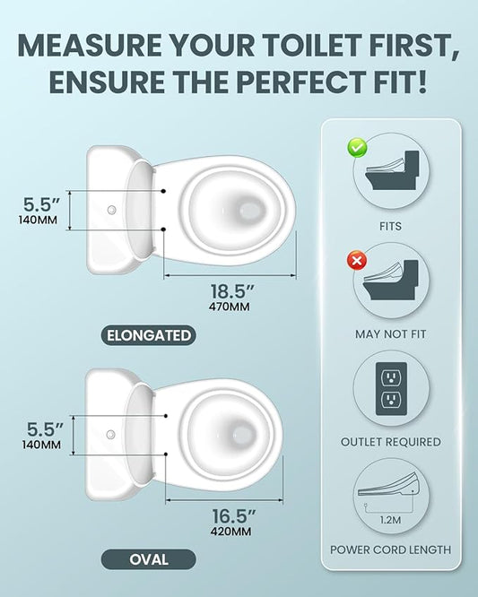 Electric Bidet Toilet Seat Elongated, Heated Toilet Seat with Instant Warm Water & Air Dryer, 6 Wash Modes, Dual Control, Self-Cleaning Nozzle, Soft-Close Lid, Night Light, Eco & Child Friendly