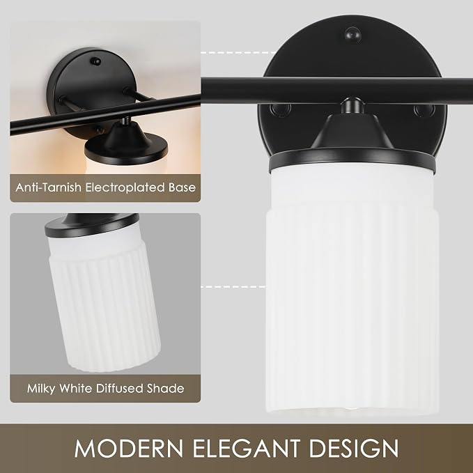 Jonsi Black Bathroom Light Fixtures 5-Light Vanity Lights Modern Wall Sconce with Milk White Shade Brushed Brass Bathroom Light Fixture Over Mirror for Bedroom Hallway Kitchen