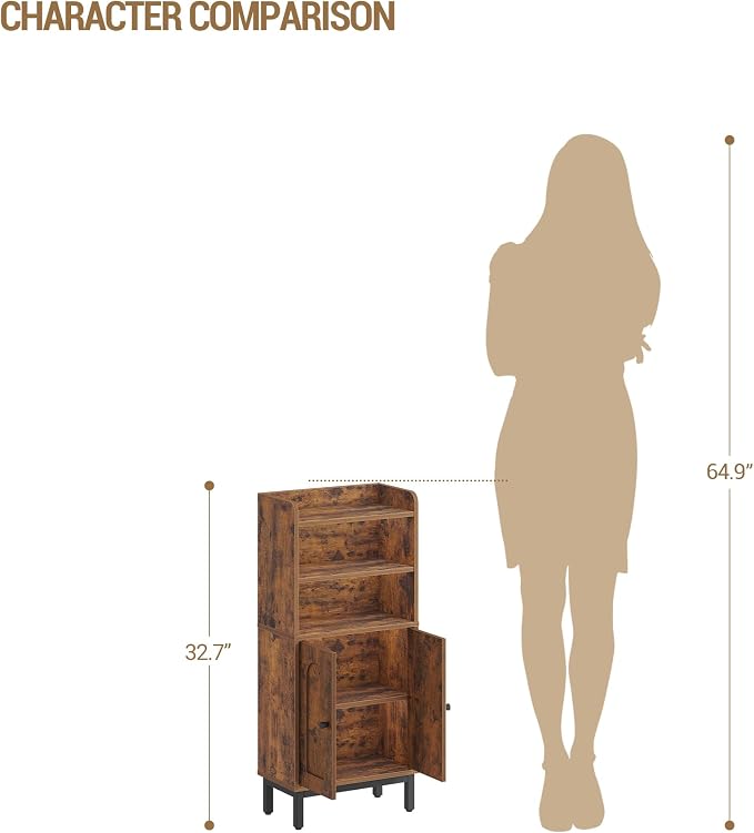 Hzuaneri Bathroom Storage Cabinet, Small Floor Cabinet with 2 Door | Toilet Paper Cabinets, Bathroom Organizer with Adjustable Shelf, for Small Spaces,Rustic Brown,Arch Door,7.1" Dx14.6 Wx32.7 H