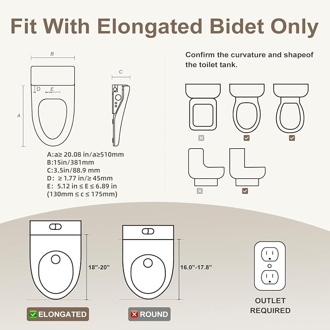LOUPUSUO Electric Bidet Toilet Seat with Instant Warm Water Elongated | Heated Toilet Seat with Soft Closed Lid,Multiple Cleaning Modes,Warm Air Dryer,Soft Closed Lid, Saved User Settings