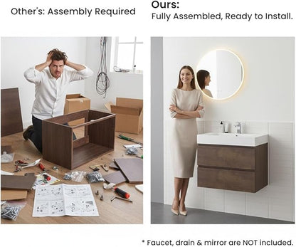 30" Floating Bathroom Vanity with Sink, Modern Bathroom Cabinet with Top and Soft Close Drawers, Spacious Storage for Small Space, Walnut - Lavanda Collection