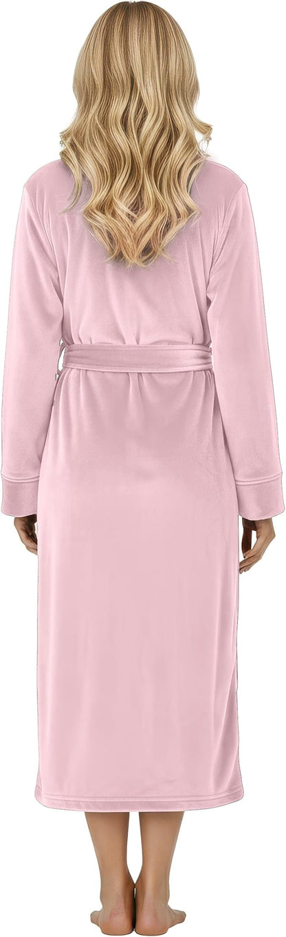 NY Threads Women's Fleece Shawl Collar Bathrobe Plush Long Spa Robe, Medium