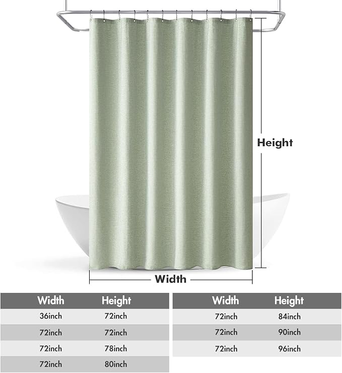 MIULEE 72 x 90 Extra Long Linen Shower Curtain Sage Green 12 Metal Hooks | Modern, Heavy Duty, Fabric Shower Curtain Set, Waterproof Thick Cloth Shower Curtains, Bathroom Hotel Bathtub, Washable