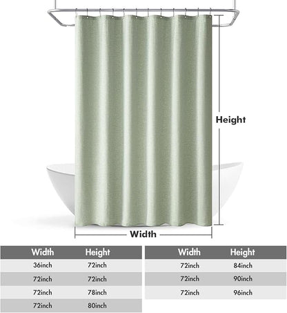 MIULEE 72 x 90 Extra Long Linen Shower Curtain Sage Green 12 Metal Hooks | Modern, Heavy Duty, Fabric Shower Curtain Set, Waterproof Thick Cloth Shower Curtains, Bathroom Hotel Bathtub, Washable