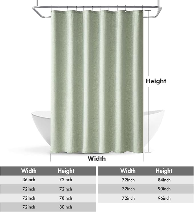MIULEE 72 x 96 Extra Long Linen Shower Curtain Sage Green 12 Metal Hooks | Modern, Heavy Duty, Fabric Shower Curtain Set, Waterproof Thick Cloth Shower Curtains, Bathroom Hotel Bathtub, Washable