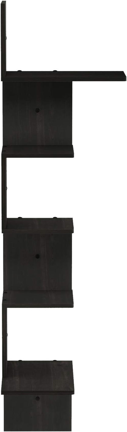 Furinno Rossi Wall Mounted Shelves, 5-Tier Rectangle, Espresso/Black