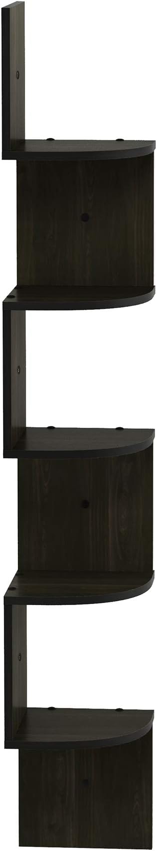 Furinno ROSSI Floating Book Shelves for Wall, 5-Tier Zigzag Corner Shelf Wall Mounted, Radial Corner Floating Shelf, for Living Room, Bedroom, Bathroom, Home Office, Espresso
