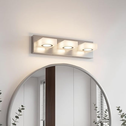 Bathroom Vanity Light, 3-Light 16 Inch Brushed Nickel 5CCT 2700-6500K LED Bathroom Light Fixtures Over Mirror, Vanity Lighting Modern Bath Wall Sconce for Mirror Bedroom Living Room
