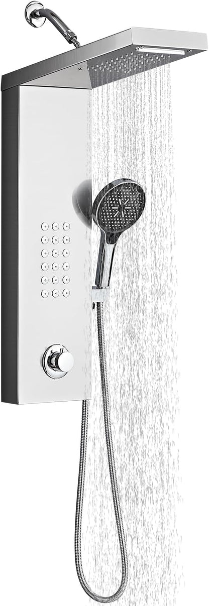 Shower Panel Tower System,Rain Shower Head Rainfall Waterfall Shower,Handheld High Pressure Rain Massage System(Silver)