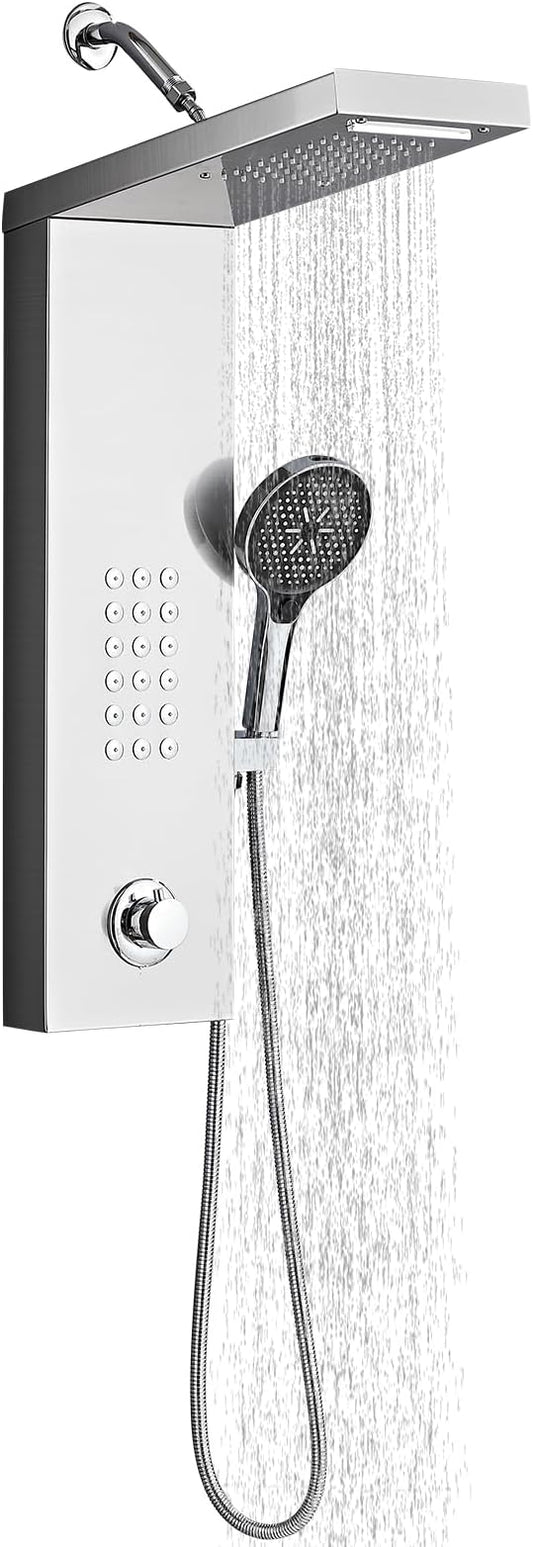 Shower Panel Tower System,Rain Shower Head Rainfall Waterfall Shower,Handheld High Pressure Rain Massage System(Silver)