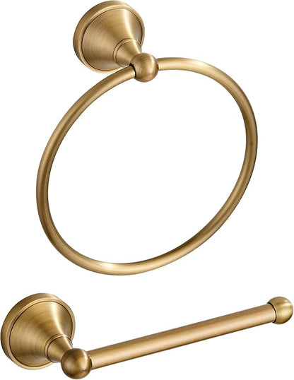 Antique Brass Toilet Paper Holder Hand Towel Ring, Brass Bathroom Accessories Set Towel Holder Toilet Paper Roll Holder, Antique Farmhouse Bathroom Hardware 2 Pieces Set Wall Mount Stainless Steel