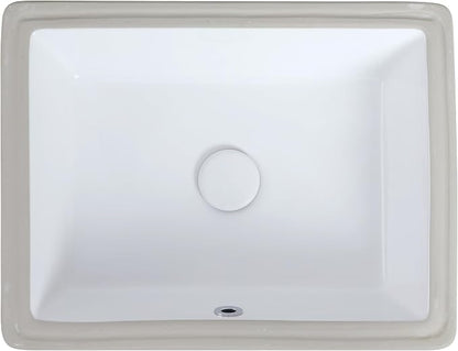 ADA Sanitary Ware Undermount Bathroom Sink - 18 7/8" White Rectangle Flat-bottomed Vessel Sink Porcelain Ceramic Lavatory Vanity Drop In Washroom Basin Sink