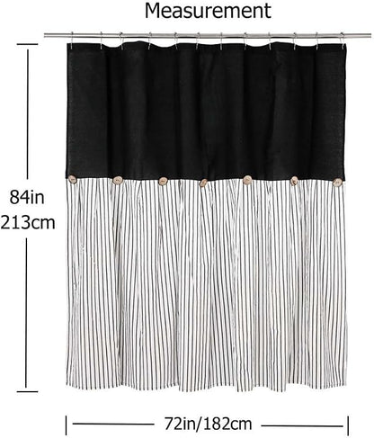 DOSLY Ides Farmhouse Black Shower Curtain, Beige and Black Stripe, Button Curtain, Linen and Cotton Woven Fabric, Rustic Charm Country Chic Style, 72x84in, for Bathroom