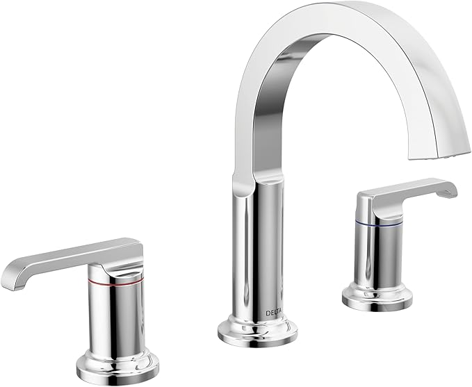 Delta Faucet Tetra Chrome Widespread Bathroom Faucet 3 Hole, Chrome Bathroom Faucet for Bathroom Sink, Bathroom Sink Faucet, Diamond Seal Technology, Metal Drain Assembly, Lumicoat Chrome 35588-PR-DST