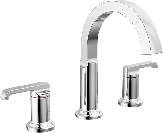 Delta Faucet Tetra Chrome Widespread Bathroom Faucet 3 Hole, Chrome Bathroom Faucet for Bathroom Sink, Bathroom Sink Faucet, Diamond Seal Technology, Metal Drain Assembly, Lumicoat Chrome 35588-PR-DST