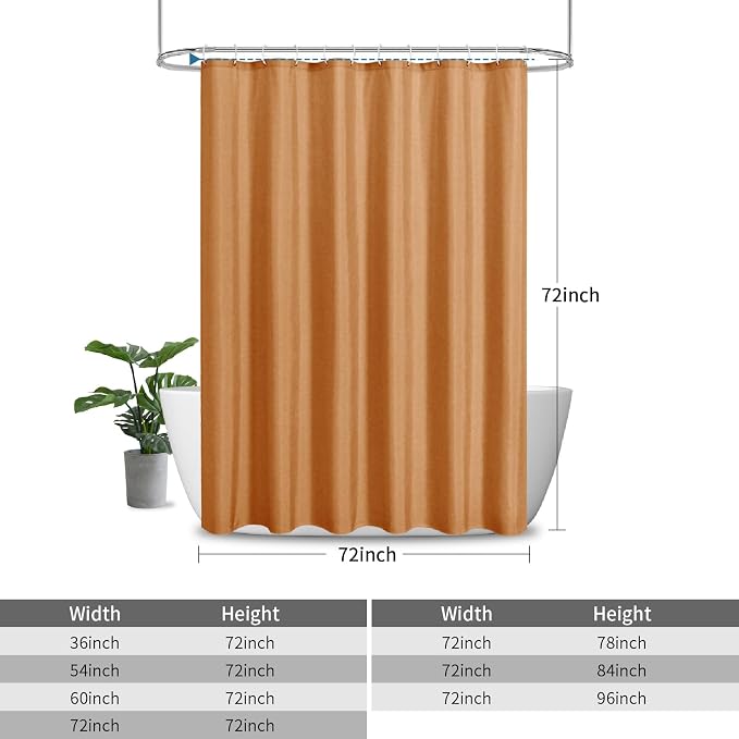 Waterproof Fabric Shower Curtain,No Liner Needed,72x72,Orange | 2-in-1 Design,Linen Textured,100% Waterproof TPU-Laminated Backing,Magnetic Weighted,Machine Washable,For Bathroom,Hotel