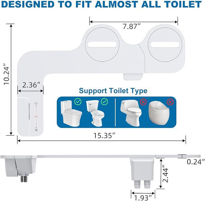 Bidet Attachment for Toilet Seat Water Pressure, Hygienic Bidets Attachment for Existing Toilets - Adjustable Fresh Water Pressure Dual Nozzle (Frontal & Rear Wash) Easy to Install,