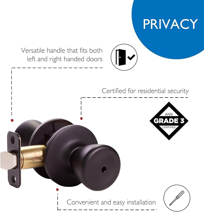 Design House 779264 Tulip Privacy Bed and Bath Door Knob Matte Black
