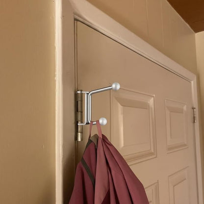 Novabright 2 Pack Door Hinge Hanger Hook Behind Door Towel Rack Double Hook Doors Towel Bar Holder Hinge Mounted for Compact Spaces, Small Bathrooms, and Bedroom (Silver)