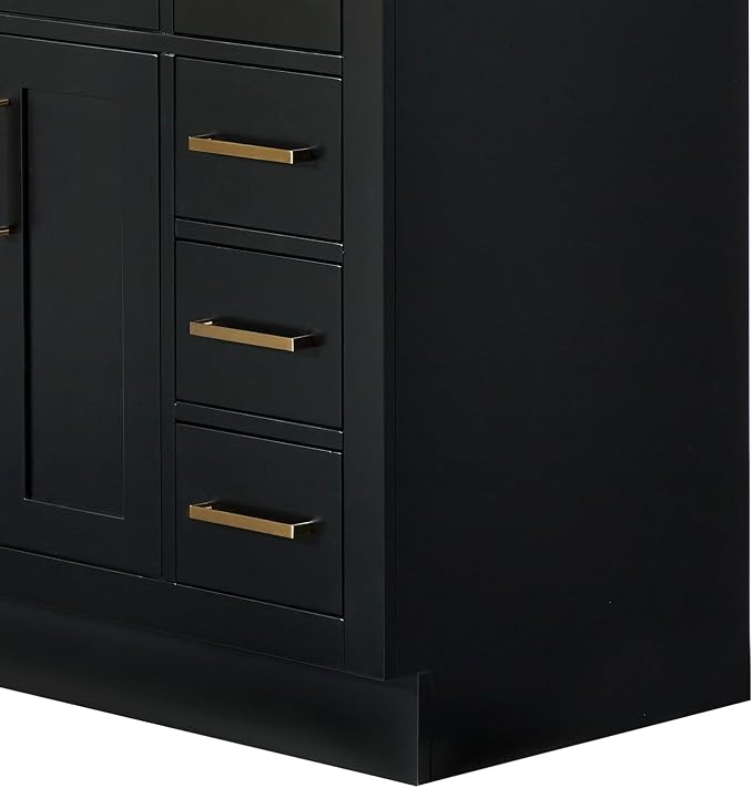 Isabella 48-Inch Bathroom Vanity with Sink — Black Single Sink Bathroom Vanity, 1.5" Edge Italian Carrara Marble Top, Solid Wood, 2 Soft-Close Doors, 8 Dovetail Drawers + Tilt Drawer