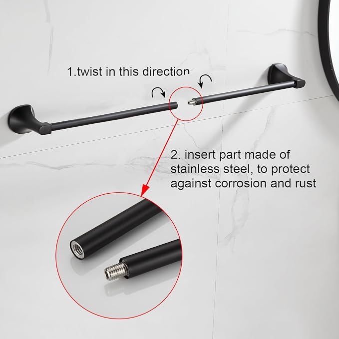 BGL Bathroom Hardware Set Matte Black Adjustable Expandable Towel Bar 4-Piece Bathroom Accessory Set Wall Mounted Robe Hook Toilet Paper Holder Towel Ring Towel Bar
