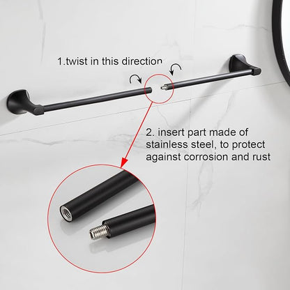 BGL Bathroom Hardware Set Matte Black Adjustable Expandable Towel Bar 4-Piece Bathroom Accessory Set Wall Mounted Robe Hook Toilet Paper Holder Towel Ring Towel Bar