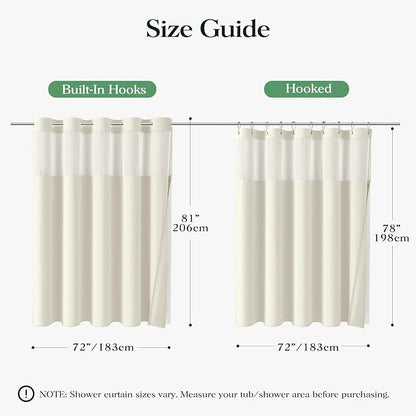 Cream Hook Free Waffle Shower Curtain & Snap-in Fabric Liner,72x81 | Less Time to install, 3 in 1 Fabric Shower Curtain and Liner Set with Magnets, Long, Shower Curtains for Bathroom