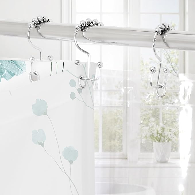 Long 3 in 1 Shower Curtain Set, 54x78 | Long 3 in 1 Shower Curtain Set, PEVA Liner Set & 12 Double Sided Steel Hooks, Waterproof Fabric Bathroom Curtain 54x78
