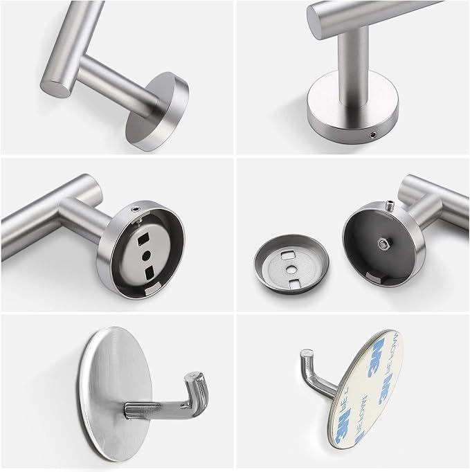 8 Pieces Bathroom Towel Rack Set, Includes 2PCS 23.6 inch Towel bar, 2PCStowel Hook, 2 PCS Towel Ring, 2PCS Toilet Paper Holder-Brushed Nickel Bathroom Accessories Sets
