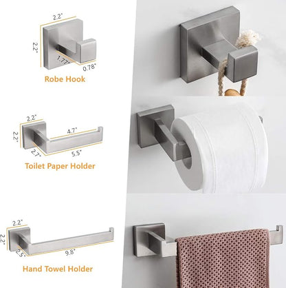 Premium Stainless Steel 6 Pieces Bathroom Hardware Set Wall Mounted Bathroom Accessories Kit Modern Towel Bar Set - 20 Inches and 23.6 Inches, Brushed