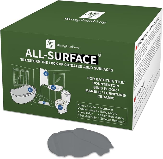 Grey Ceramic Tile Paint Bathtub Sink Paint Refinishing Kit (100-120sq.ft), Easy of Use Tub Resurfacing Bathroom Sink Tub Kitchen Countertop, Low Odor No Toxic 32Oz