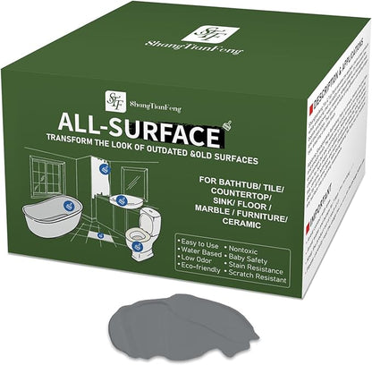 Grey Ceramic Tile Paint Bathtub Sink Paint Refinishing Kit (100-120sq.ft), Easy of Use Tub Resurfacing Bathroom Sink Tub Kitchen Countertop, Low Odor No Toxic 32Oz