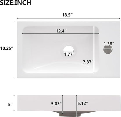 Merax 18.5" White Bathroom Vanity, Wall Mounted Floating Vanity with Doors & Open Shelf, Bathroom Storage Cabinet with White Ceramic Integrated Sink