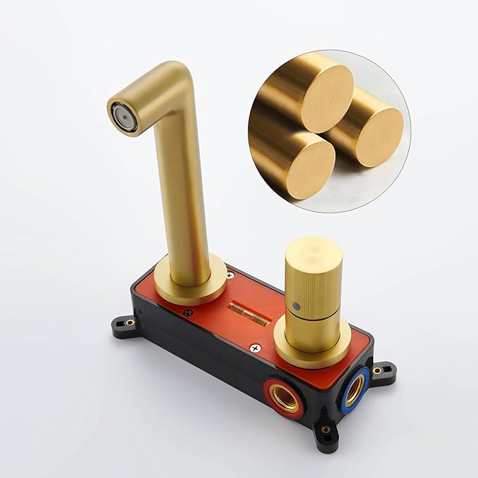 BiaoTeng Concealed Faucets for Bathroom Sinks Single Handle 2 Functions Hot and Cold Bathroom Vanity for Wall Mount Faucet Single Handle Brass Brushed Gold